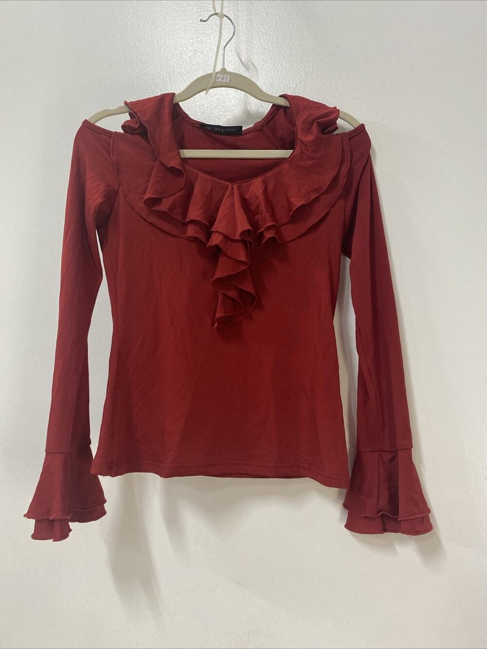 Zanzea Collection Burgundy Cutout Sleeve Ruffled Blouse Size S